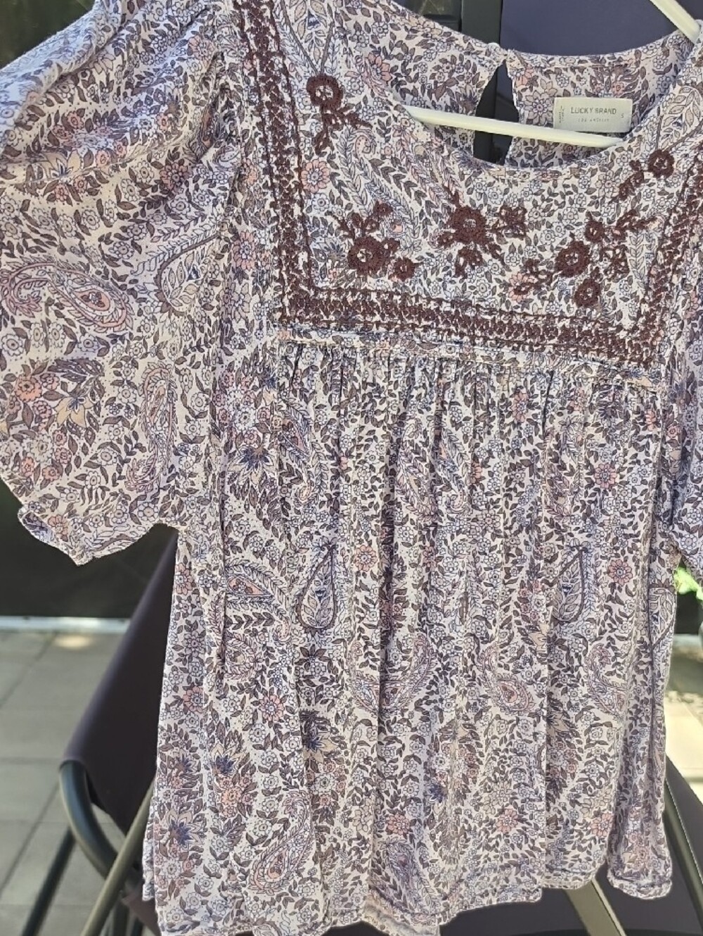 LUCKY BRAND Lavender Paisley Embroidered Peasant Top - Picture 3 of 8